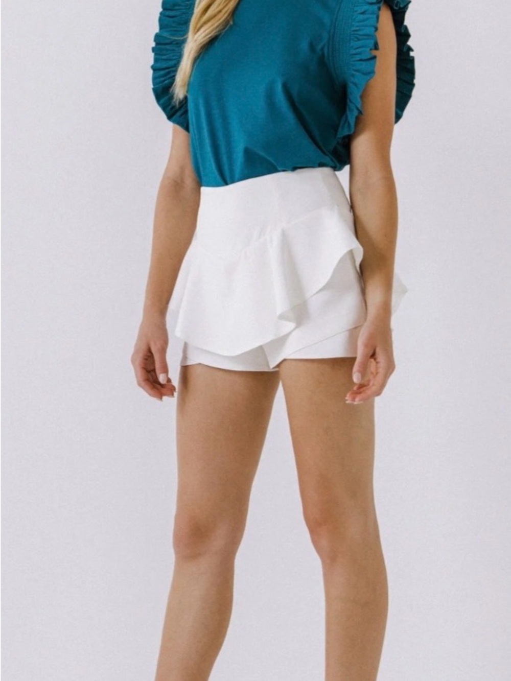 English Factory. White Ruffle Layer Mini Skort.